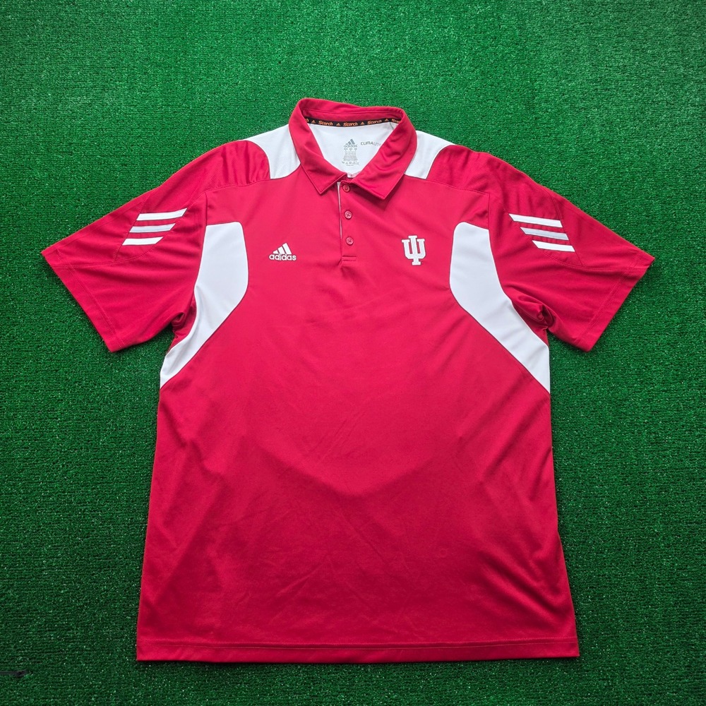 Indiana Hoosiers Adidas Climalite Performance Polo Shirt Mens XL Red White NCAA